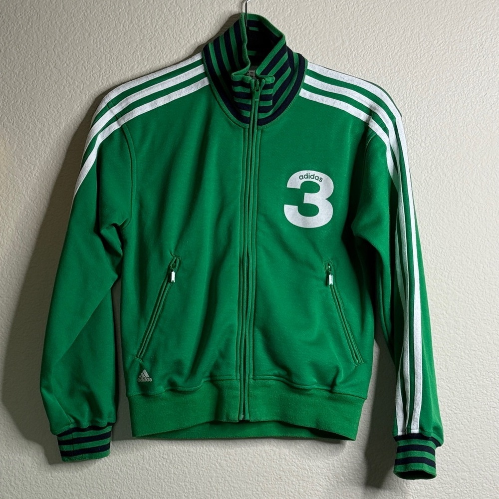 Vintage Adidas number 3 track jacket green white blue VGUC medium 10-12
